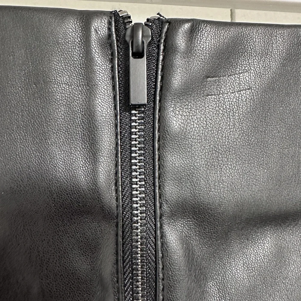 ZARA Black Faux Leather Long Flare Skirt Sz Small